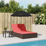 vidaXL Chaise longue double avec coussins et parasol marron poly rotin