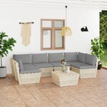 vidaXL Salon de jardin palette 7 Pièces avec coussins bois d'épicéa