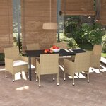 vidaXL Meubles à dîner de jardin et coussins 7 Pièces Poly rotin Beige