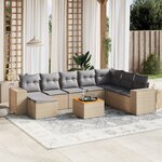 vidaXL Salon de jardin avec coussins 9 Pièces beige résine tressée