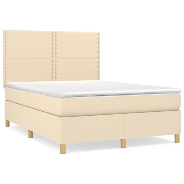 vidaXL Sommier à lattes de lit avec matelas Crème 140x200 cm Tissu
