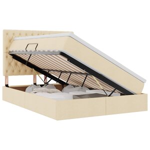 vidaXL Lit de rangement LED avec matelas Crème 140 x 190 cm Tissu