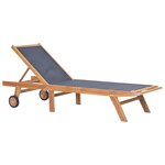 vidaXL Chaise longue pliable avec roulettes Teck massif et textilène