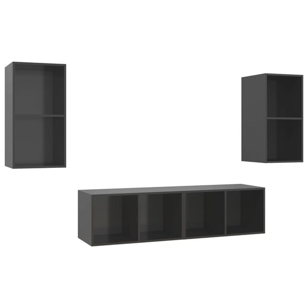 vidaXL Meubles TV muraux 4 Pièces Gris brillant Bois d'ingénierie