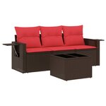 vidaXL Salon de jardin 4 Pièces avec coussins marron résine tressée