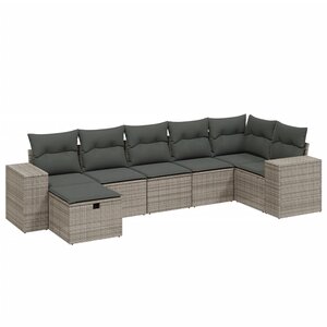 vidaXL Salon de jardin avec coussins 7 Pièces gris résine tressée