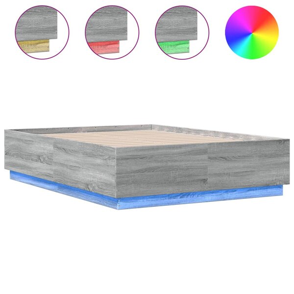 vidaXL Cadre de lit avec LED sans matelas sonoma gris 135x190 cm