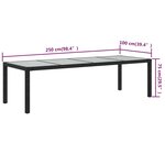vidaXL Table de jardin Noir 250x100x75 cm Verre trempé et poly rotin