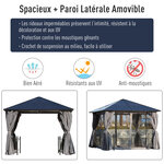 Pavillon de jardin tonnelle rigide dim. 3L x 3l x 2 63H m 4 parois latérales anti-UV grise 4 moustiquaires zippées alu polycarbonate noir