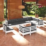 vidaXL Salon de jardin 11 Pièces avec coussins blanc bois de pin solide