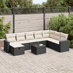 vidaXL Salon de jardin 9 Pièces avec coussins noir résine tressée