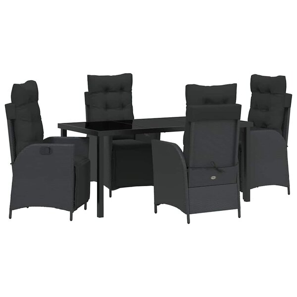 vidaXL Ensemble de salle à manger pour jardin 5 Pièces Noir Poly rotin
