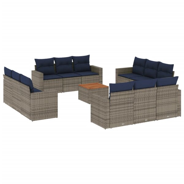 vidaXL Salon de jardin avec coussins 13 Pièces gris résine tressée