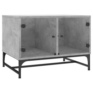 vidaXL Table basse avec portes en verre gris béton 68 5x50x50 cm