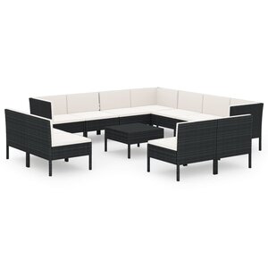 vidaXL Salon de jardin 12 Pièces avec coussins Résine tressée Noir
