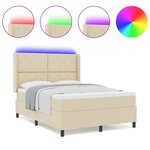 Lit box spring vidaXL avec matelas et LED Crème 140x200 cm Tissu