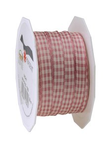 Ruban textile carreau de vichy 20-m-rouleau 10 mm rose/créme