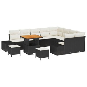 vidaXL Ensemble de canapé de jardin 12 Pièces Noir Poly rotin