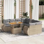 vidaXL Salon de jardin avec coussins 9 Pièces beige résine tressée