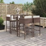 vidaXL Ensemble de bar de jardin avec coussins 5 Pièces marron poly rotin