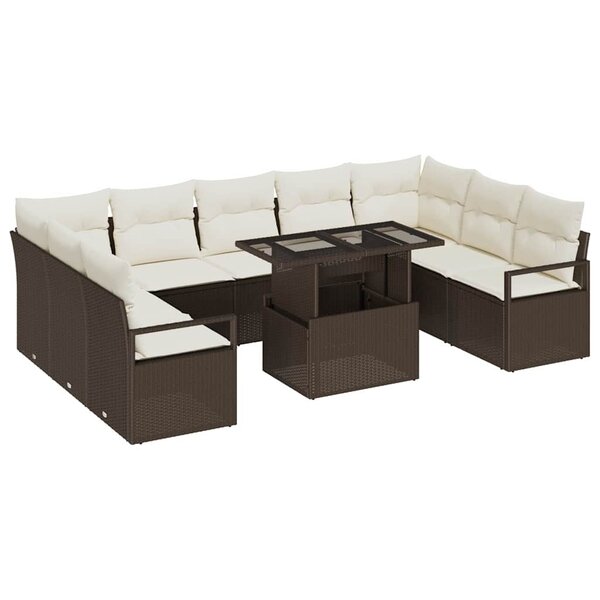 vidaXL Ensemble de canapé de jardin 10 Pièces Marron et crème