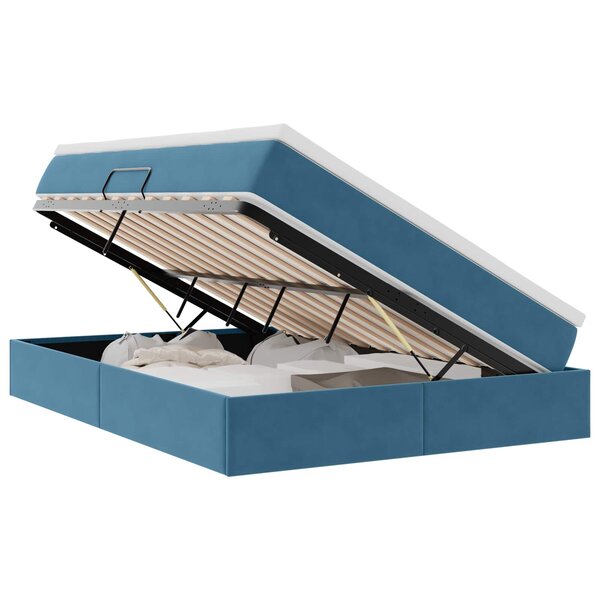 vidaXL Lit avec rangement et matelas Bleu foncé 140 x 190 cm Velours