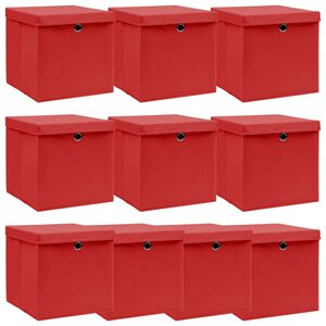 vidaXL Boîtes de rangement et couvercles 10 Pièces Rouge 32x32x32cm Tissu