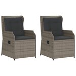 vidaXL Chaises inclinables de jardin lot de 2 et coussins gris rotin