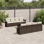 vidaXL Salon de jardin avec coussins 9 Pièces marron résine tressée
