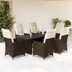 vidaXL Ensemble à manger de jardin et coussins 7 Pièces marron rotin