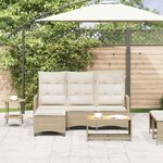 vidaXL Canapé de jardin inclinable coussins forme de L beige polyrotin