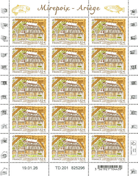 Feuille de 15 timbres - Mirepoix - Ariège - Lettre Verte