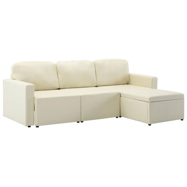 vidaXL Canapé-lit modulaire 3 places Crème Similicuir