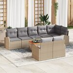 Canapé de Jardin 9 Pièces avec Coussins Beige en Rattan Poly Acacia