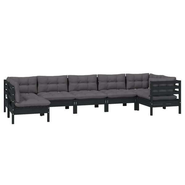 Salon de jardin meuble d'extérieur ensemble de mobilier 7 pièces avec coussins noir bois de pin 02_0017247