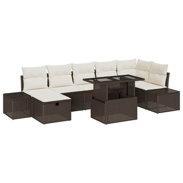 vidaXL Ensemble de canapé de jardin 8 Pièces Marron Poly rotin