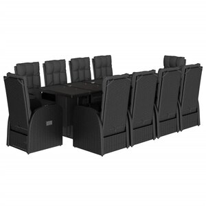 vidaXL Ensemble à manger de jardin 11 Pièces coussins noir résine tressée