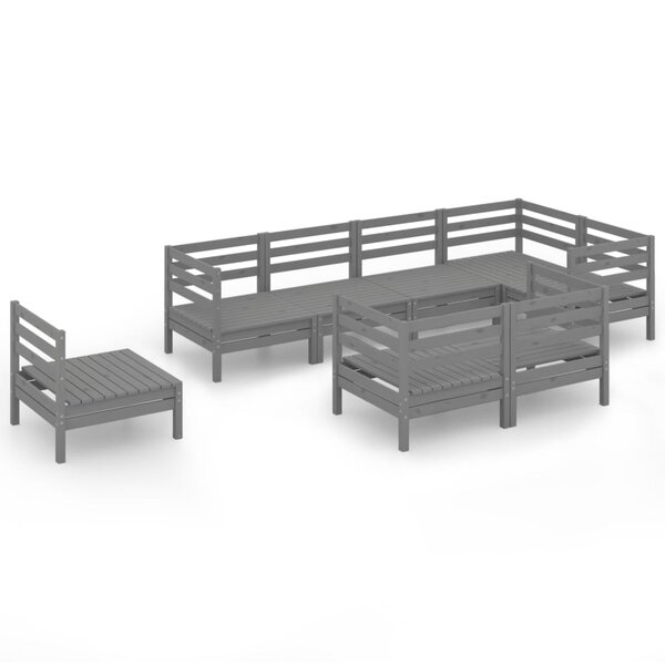 vidaXL Salon de jardin 8 Pièces Bois de pin massif Gris
