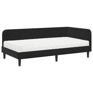 vidaXL Cadre de lit d'angle avec matelas Noir 90 x 200 cm Velours