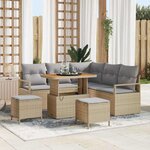 Ensemble de Canapés de Jardin 8 Pièces avec Coussins Beige Poly Rattan Acacia