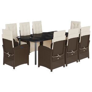 vidaXL Ensemble à manger de jardin et coussins 9 Pièces marron poly rotin