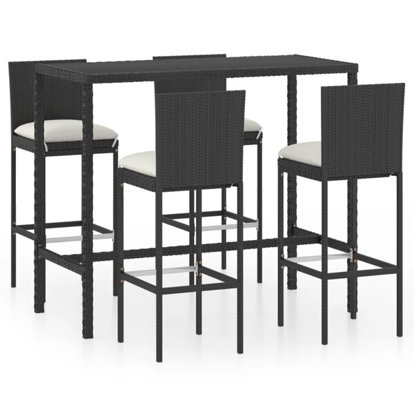 vidaXL Ensemble de bar de jardin 5 Pièces et coussins Résine tressée Noir