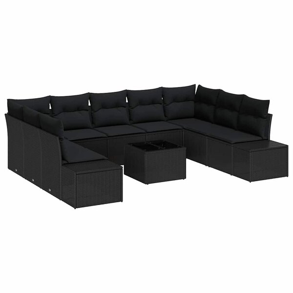 vidaXL Ensemble de canapé de jardin avec coussin 10 Pièces Noir polyrotin