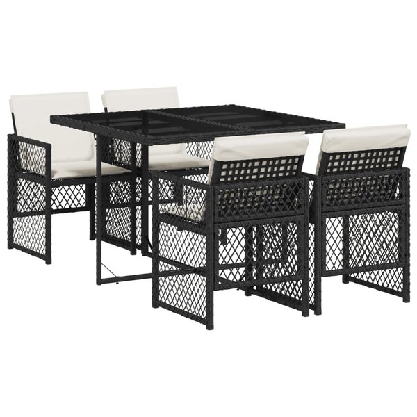 vidaXL Ensemble à manger de jardin coussins 5Pièces noir résine tressée