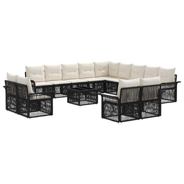 vidaXL Ensemble de canapé de jardin 14 Pièces Noir et blanc crème