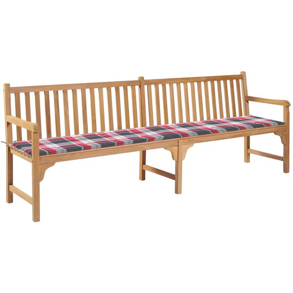 vidaXL Banc de jardin avec coussin à carreaux rouge 240 cm Teck massif