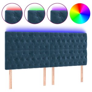 vidaXL Tête de lit à LED Bleu foncé 200x7x118/128 cm Velours