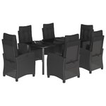 vidaXL Ensemble à manger de jardin coussins 7Pièces Noir Résine tressée