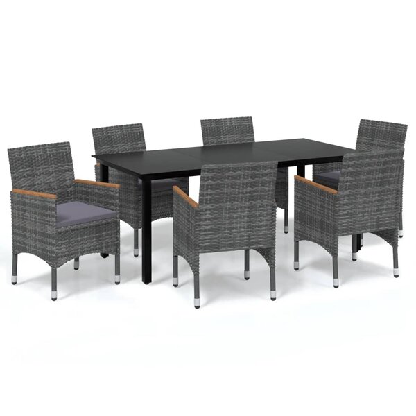 vidaXL Ensemble à manger de jardin coussins 7Pièces Résine tressée Gris