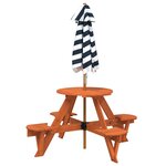 vidaXL Table de pique-nique pour 4 enfants avec parasol rond sapin